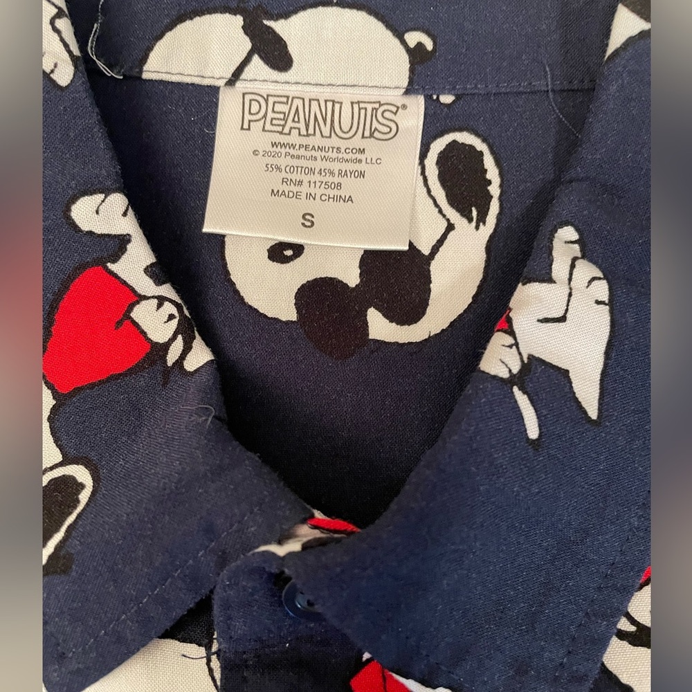 Peanuts Blue and Red Casual Button Down Shirt with Snoopy Print - Men’s - Picture 4 of 7